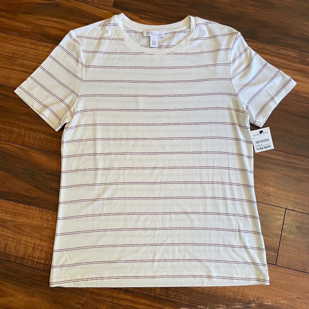 Nordstrom Signature Striped Bethany T-Shirt White Viscose NWT